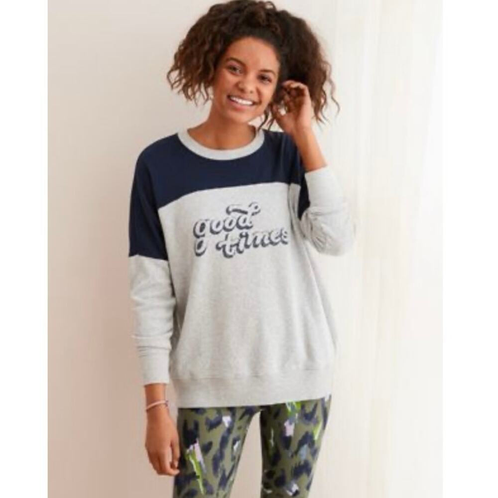 Aerie Good Vibes Cotton Modal Cozy Sweatshirt Blue Gray XL